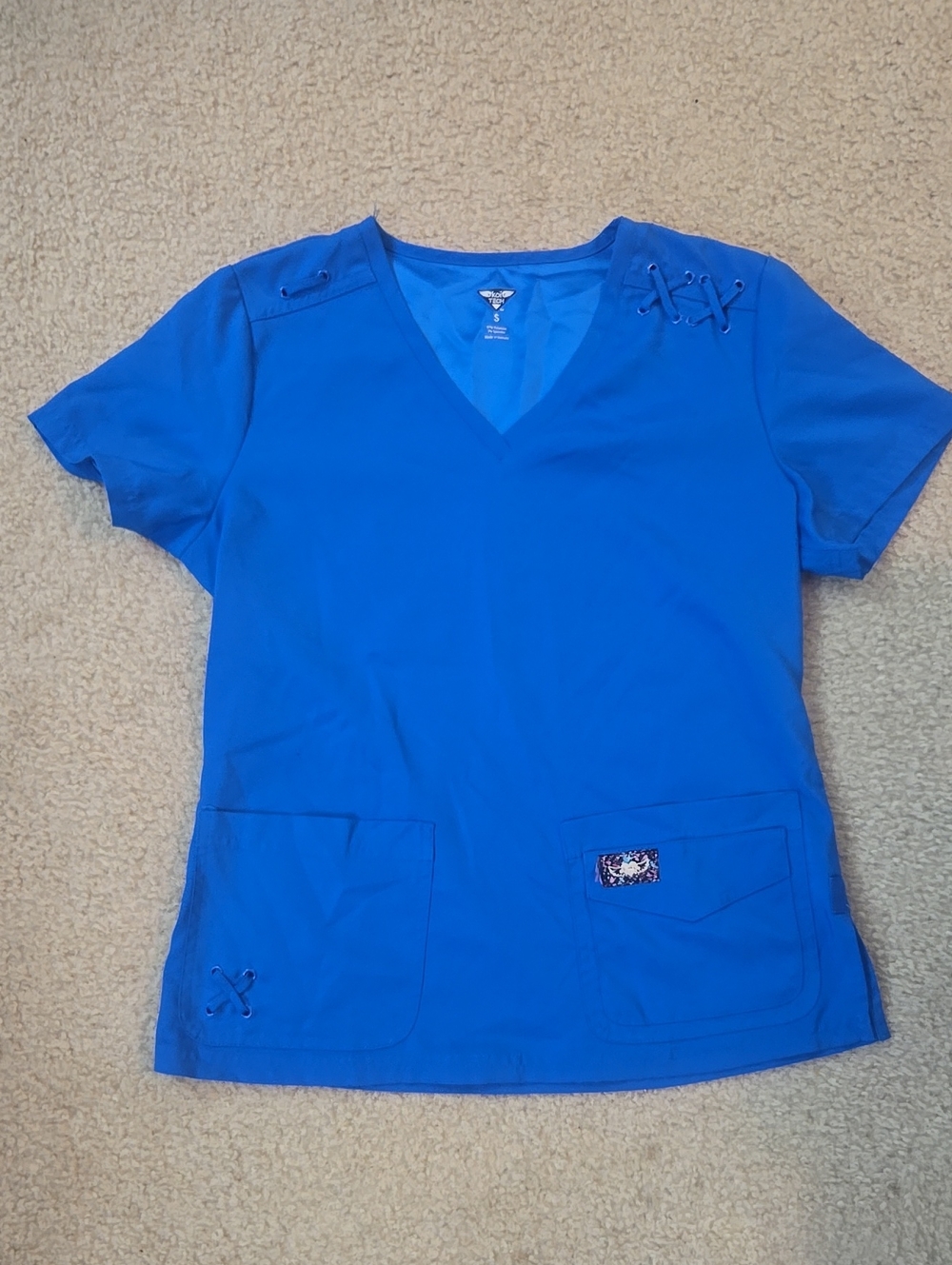 Koi Tech Royal Blue V-Neck Scrub Top with Lace-Up Accents